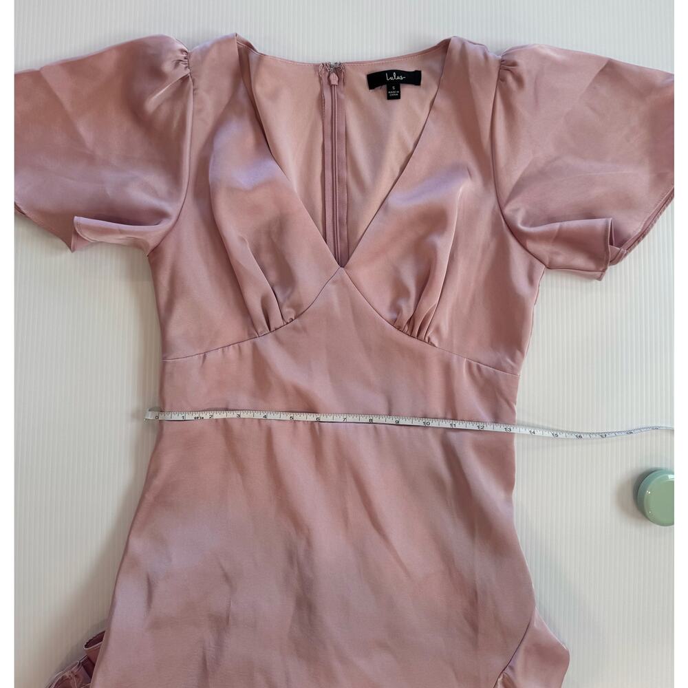 Lulus Eternal Bond Blush Satin Ruffled Flutter Sleeve Maxi Dress Small Pink - Picture 11 of 16